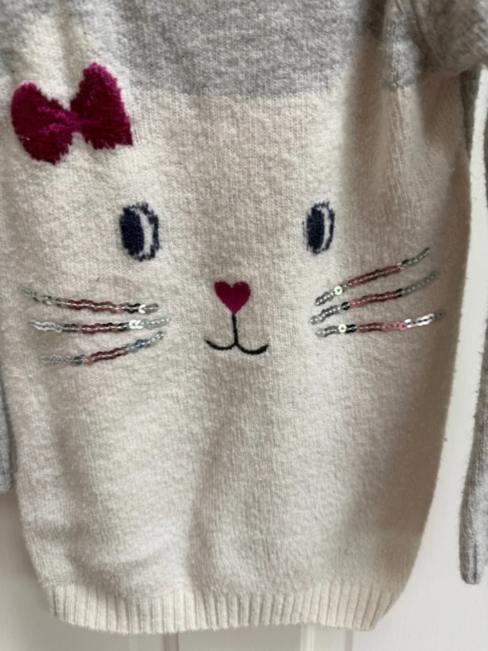 Carter's Girls Size 4 Gray Cat Knit Sweater Top with Pink Bow
